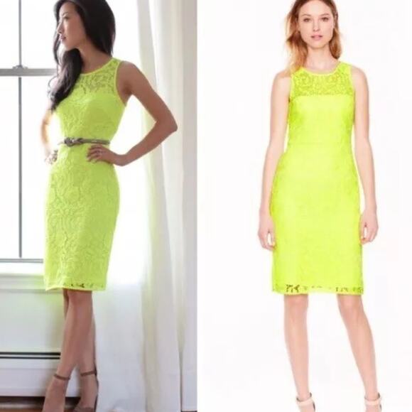 J Crew Collection Neon Yellow‎ Full Lace Cocktail Shift Dress Size 6 - Picture 1 of 12